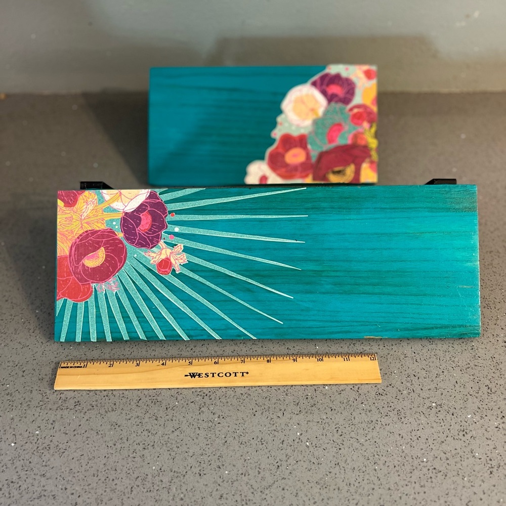 Floral Teal Wooden Shelves